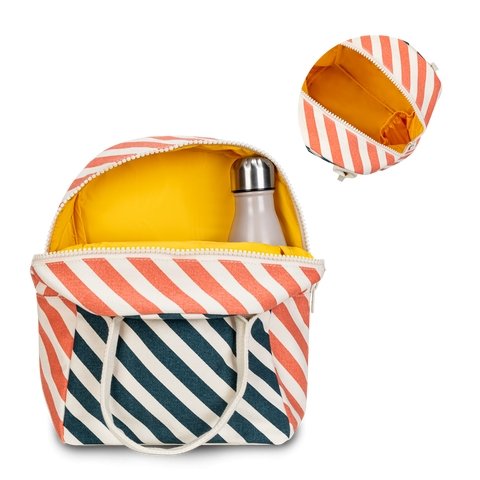 Fluf Zipper Lunch Bag - Stripe Teal Apricot - The Mini Branch