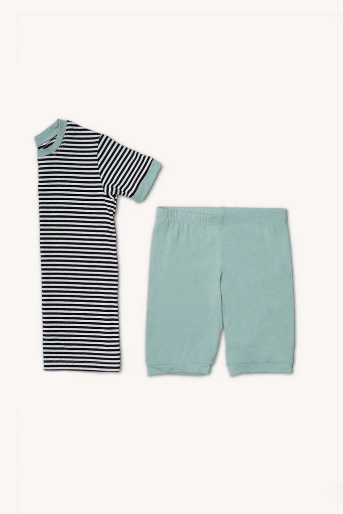 Pika Layers Kids Bamboo Shorties Pyjamas Set - Mint Stripe - The Mini Branch