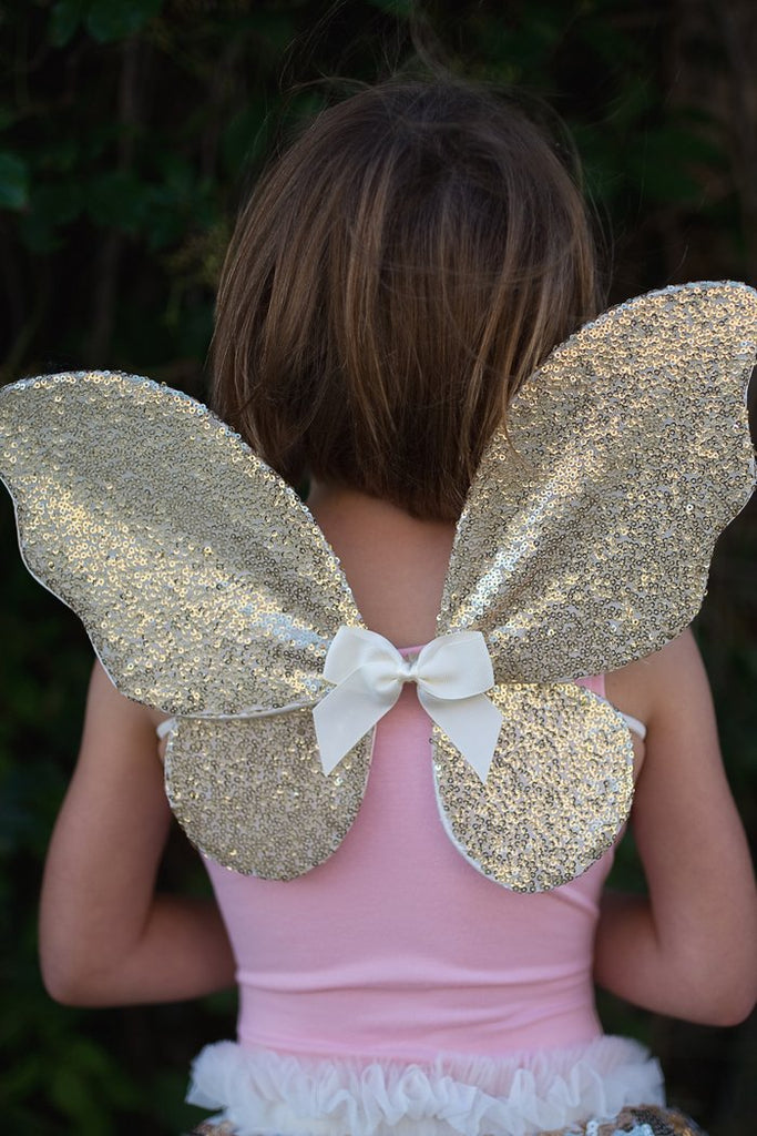 Great Pretenders Gracious Gold Sequins Skirt, Wings, & Wand - 4 - 6 - The Mini Branch