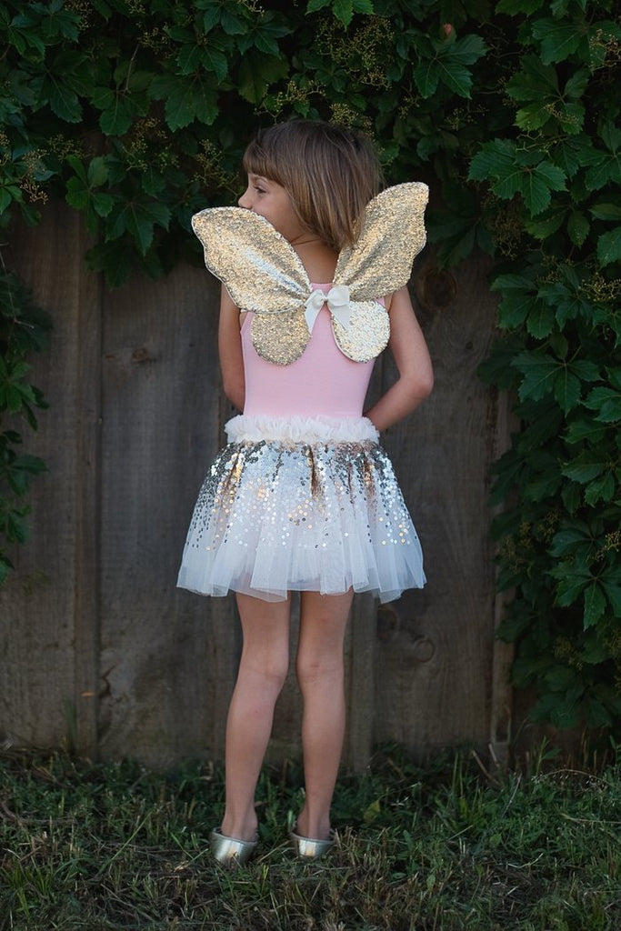 Great Pretenders Gracious Gold Sequins Skirt, Wings, & Wand - 4 - 6 - The Mini Branch