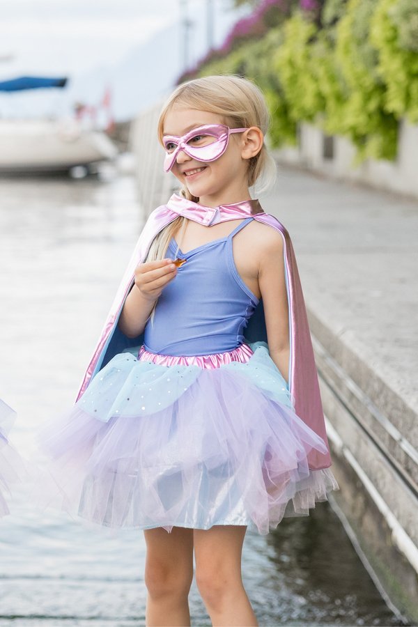 Great Pretenders Super - duper Tutu, Cape & Mask, Metallic Pink & Light Blue - 5 - 6T - The Mini Branch