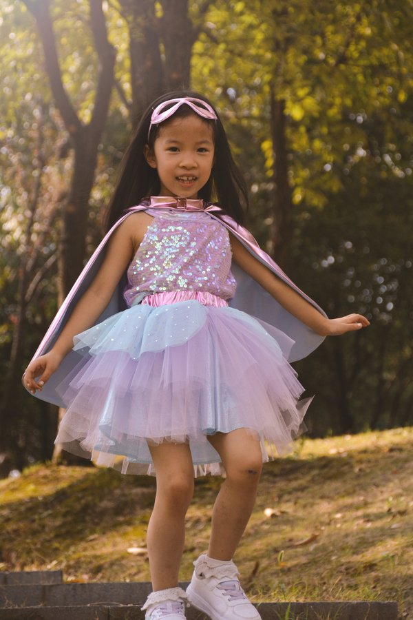 Great Pretenders Super - duper Tutu, Cape & Mask, Metallic Pink & Light Blue - 5 - 6T - The Mini Branch