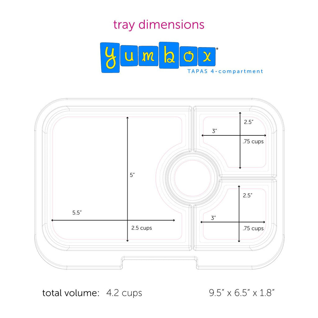 Leakproof Yumbox Tapas Bento Lunch Box - 4 Compartment - Capri Pink With Rainbow Tray - The Mini Branch