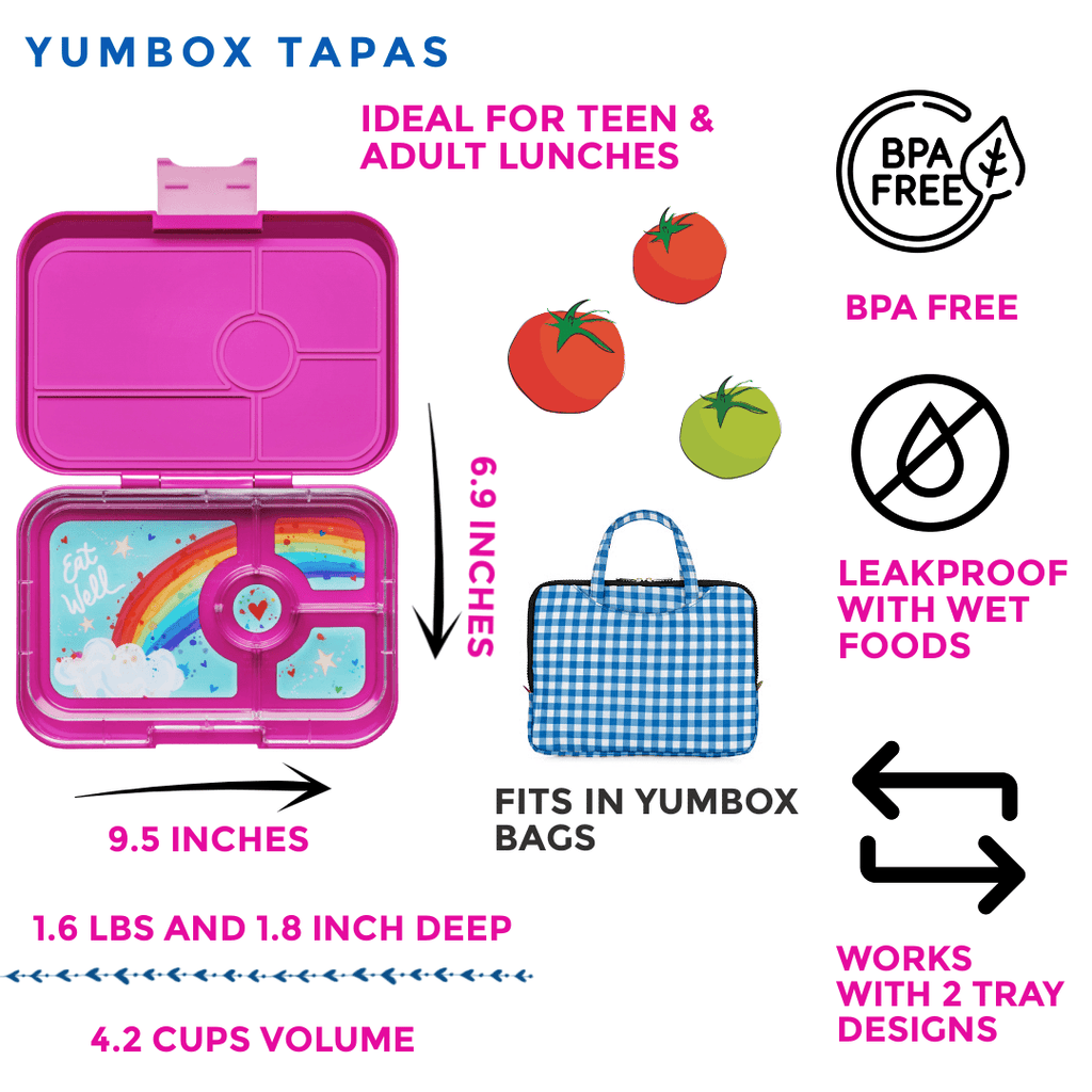 Leakproof Yumbox Tapas Bento Lunch Box - 4 Compartment - Malibu Purple With Rainbow Tray - The Mini Branch