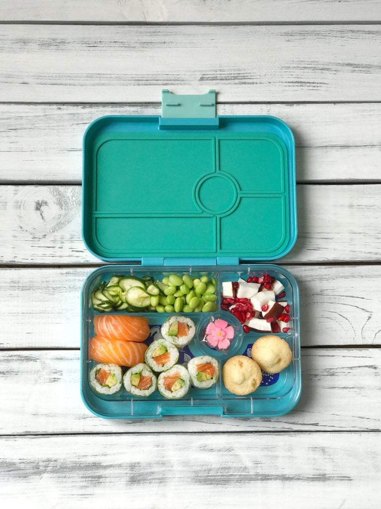 Leakproof Yumbox Tapas Bento Lunch Box - 5 Compartment - Antibes Blue With Bon Appetit Tray - The Mini Branch