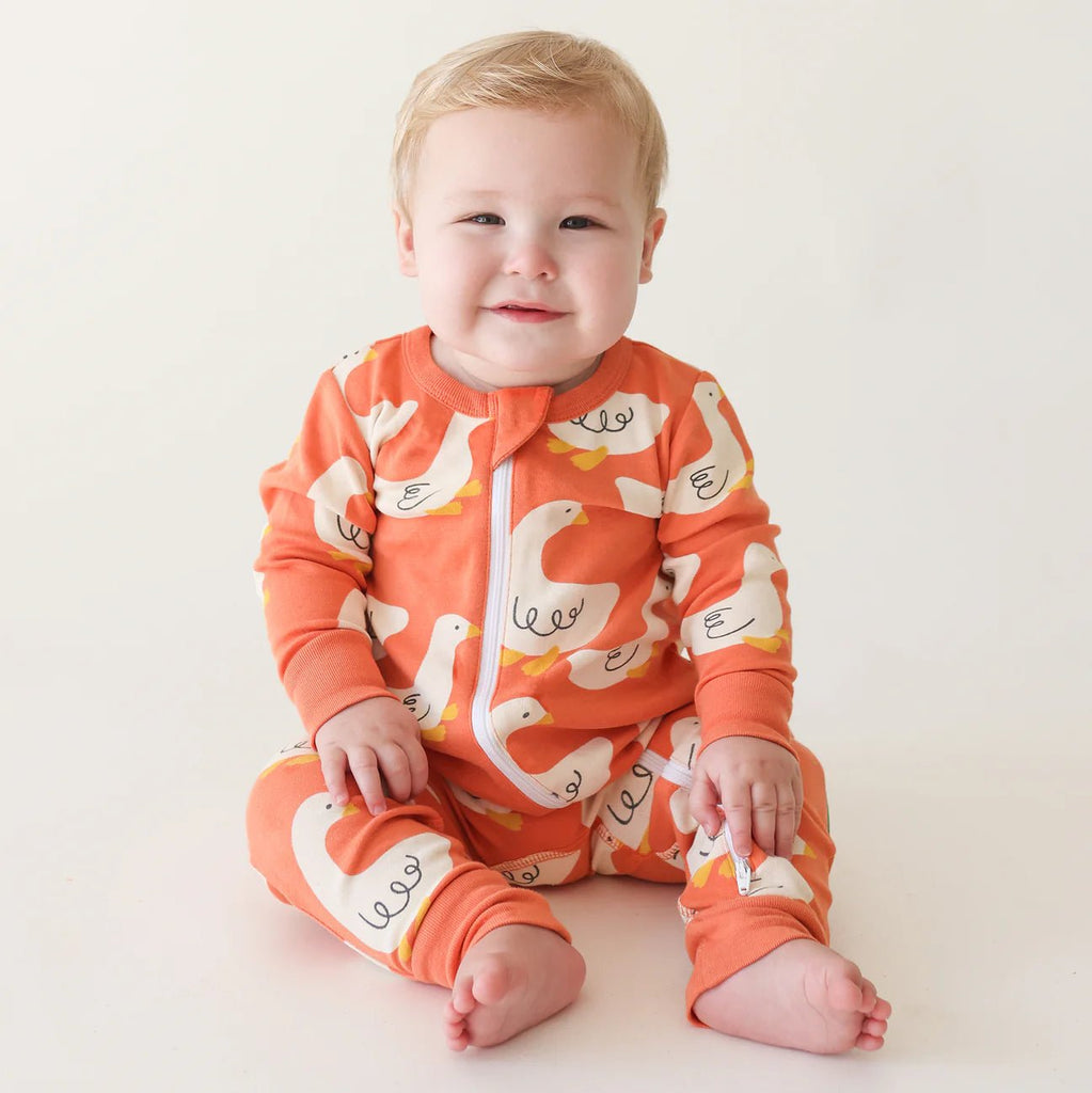 Parade Organic Signature Print '2 - Way' Zip Romper - Long Sleeve - Goose - The Mini Branch