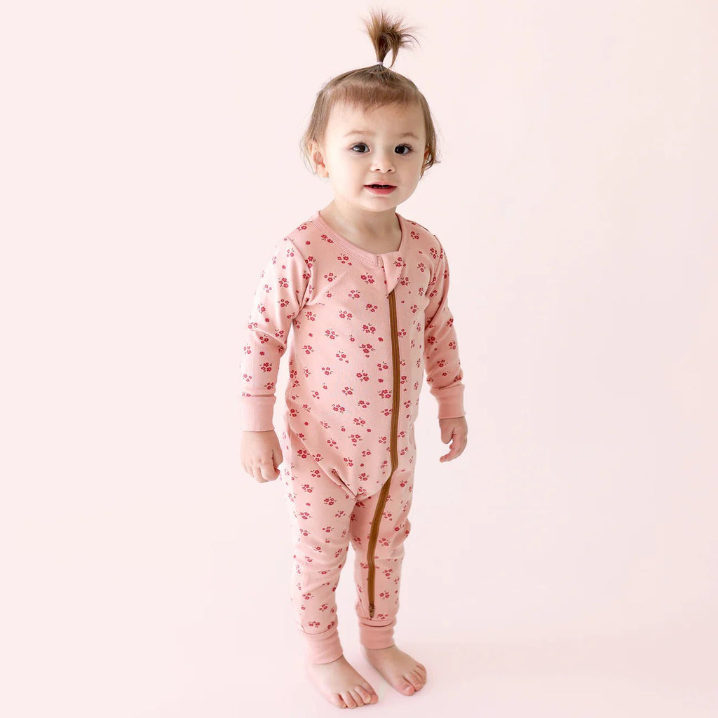 Parade Organic Signature Print '2 - Way' Zip Romper - Long Sleeve - Ruby Meadow - The Mini Branch