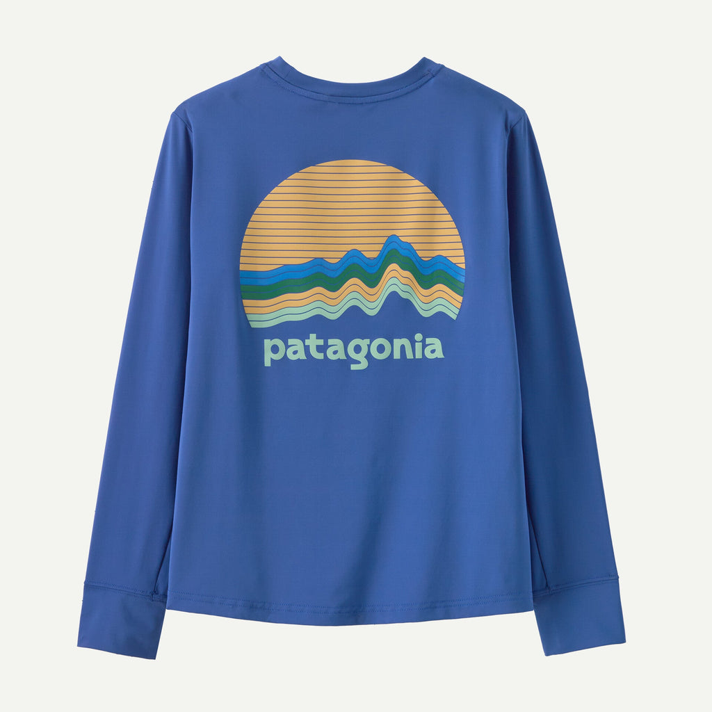 Patagonia Kid's Long Sleeve Capilene Silkweight T-Shirt - Ridge Rise Moonlight: Eddy Blue - The Mini Branch
