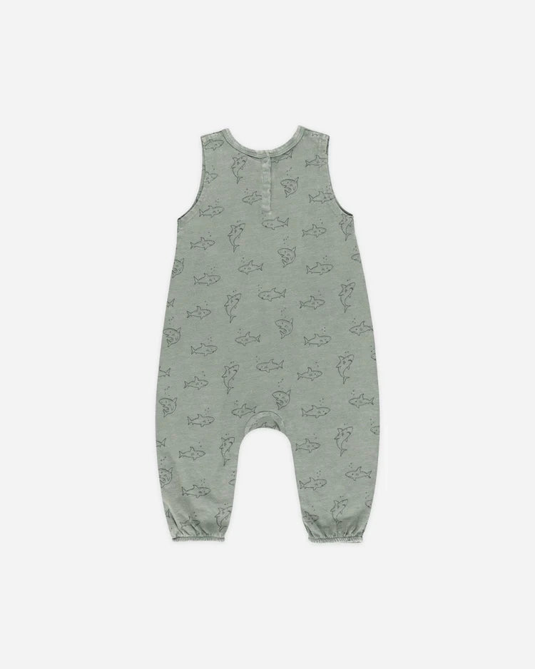 Rylee + Cru Mills Jumpsuit - Eucalyptus - Sharks - The Mini Branch