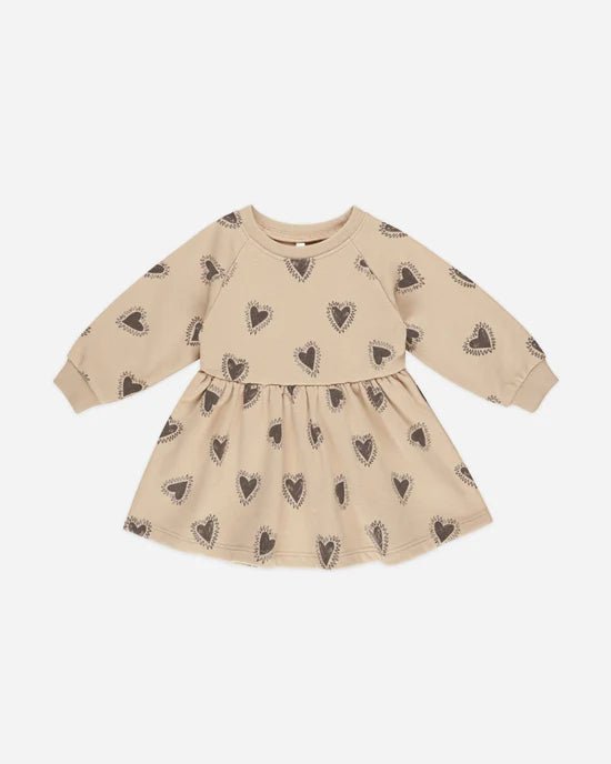 Rylee + Cru Raglan Dress - Hearts - Sand - The Mini Branch