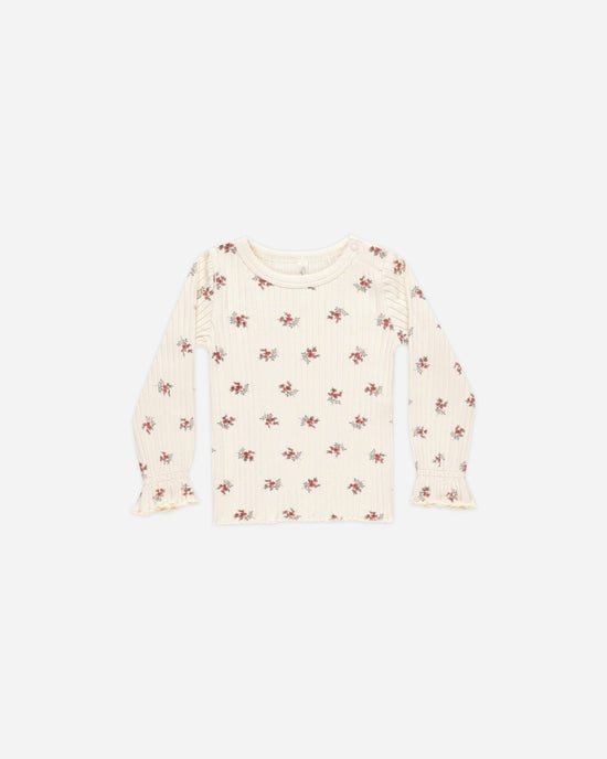 Rylee + Cru Ribbed Long Sleeve Top - Brick Ditsy - The Mini Branch