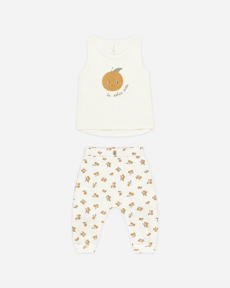 Rylee + Cru Tank + Slouch Pant Set - Ivory - Oranges - The Mini Branch