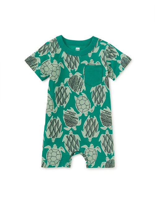 Tea Collection Shortie Pocket Baby Romper - Tiled Turtles - The Mini Branch