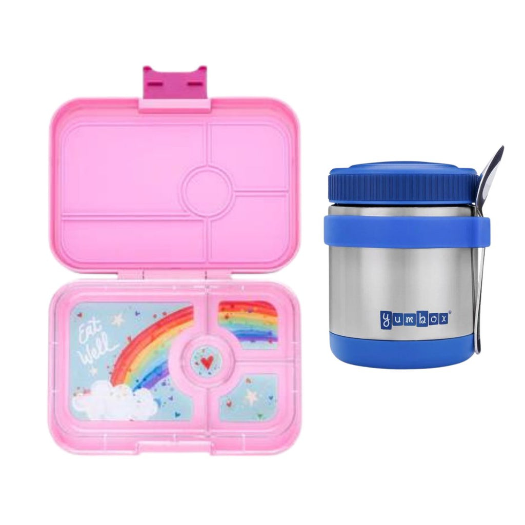 Ultimate Yumbox Lunch Set: Zuppa Thermal Food Jar + Tapas Bento Lunch Box - Capri Pink With Rainbow Tray - The Mini Branch