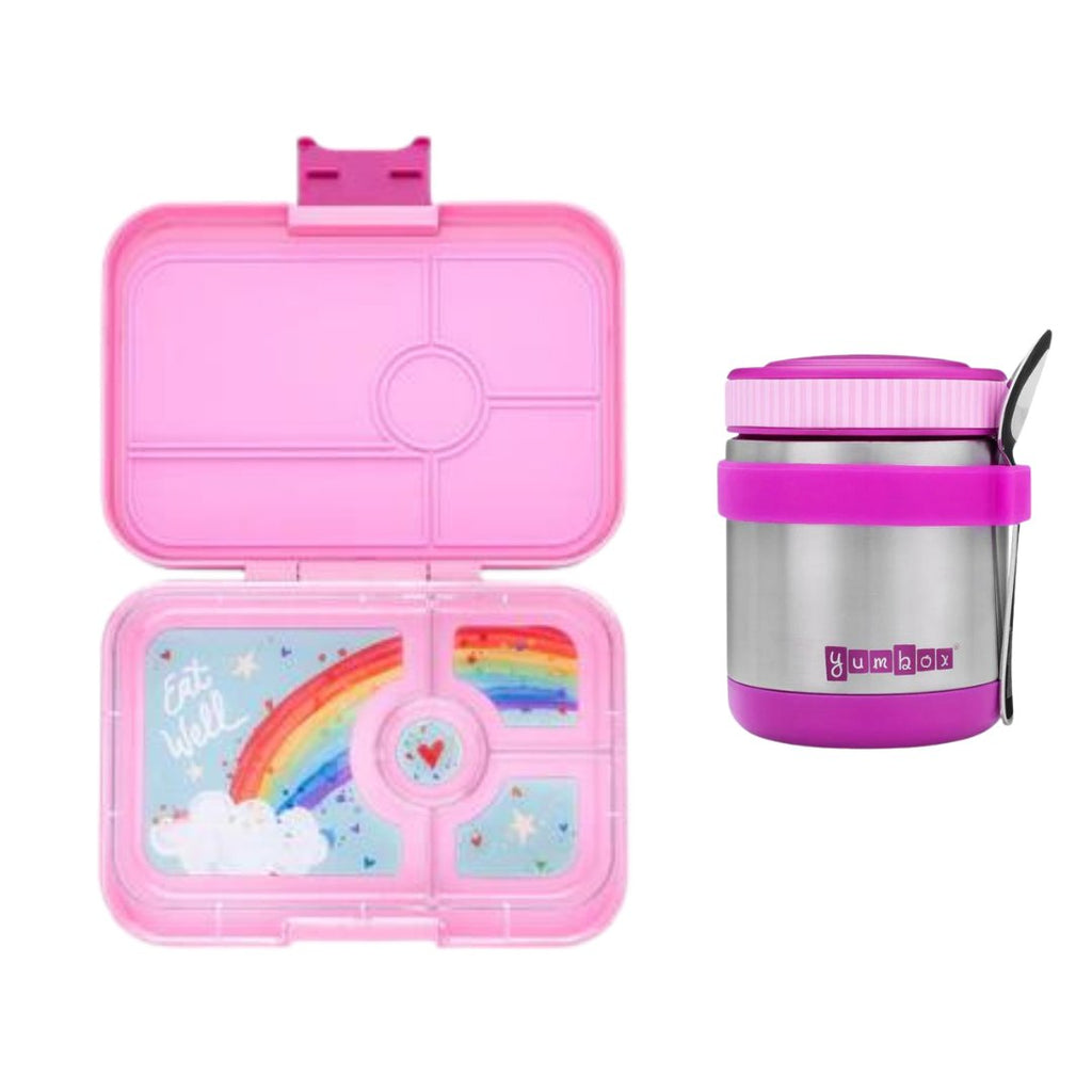 Ultimate Yumbox Lunch Set: Zuppa Thermal Food Jar + Tapas Bento Lunch Box - Capri Pink With Rainbow Tray - The Mini Branch