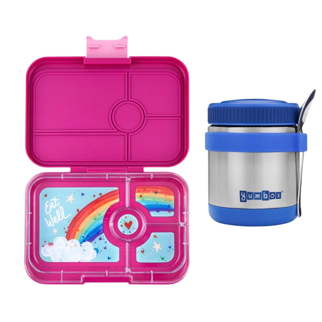 Ultimate Yumbox Lunch Set: Zuppa Thermal Food Jar + Tapas Bento Lunch Box - Malibu Purple With Rainbow Tray - The Mini Branch