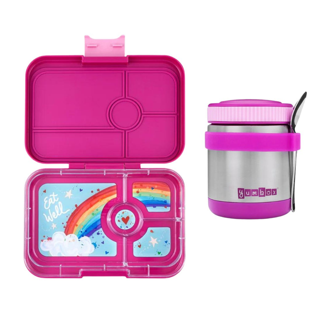 Ultimate Yumbox Lunch Set: Zuppa Thermal Food Jar + Tapas Bento Lunch Box - Malibu Purple With Rainbow Tray - The Mini Branch