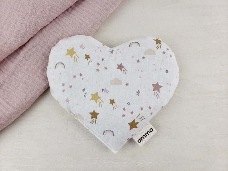 Amma Thérapie Organic Cotton Heart Comfort Cushion for Babies - Starry Sky Pink - The Mini Branch