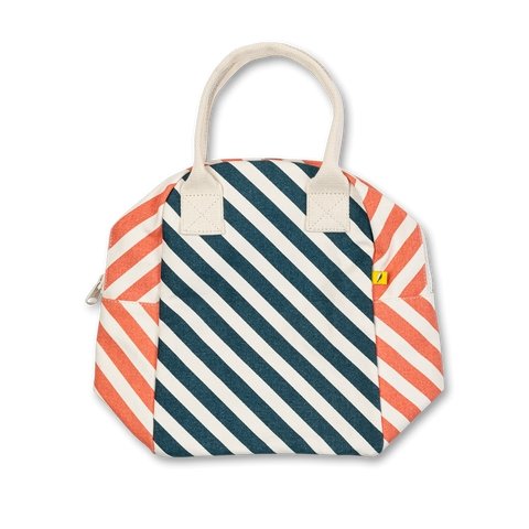 Fluf Zipper Lunch Bag - Stripe Teal Apricot - The Mini Branch