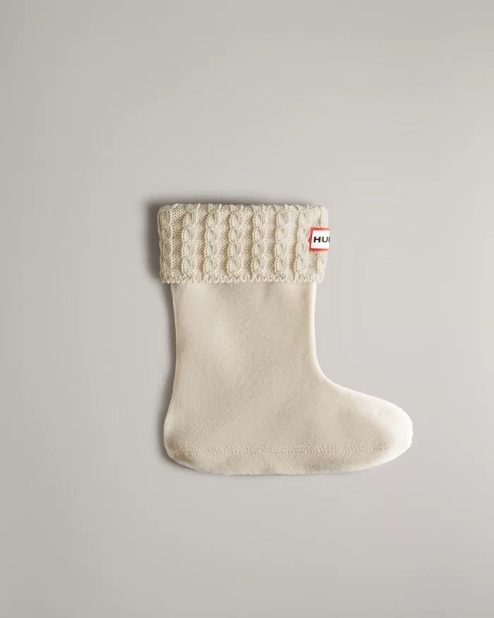 Hunter Kids Recycled Mini Cable Knitted Cuff Boot Socks - Hunter White - The Mini Branch
