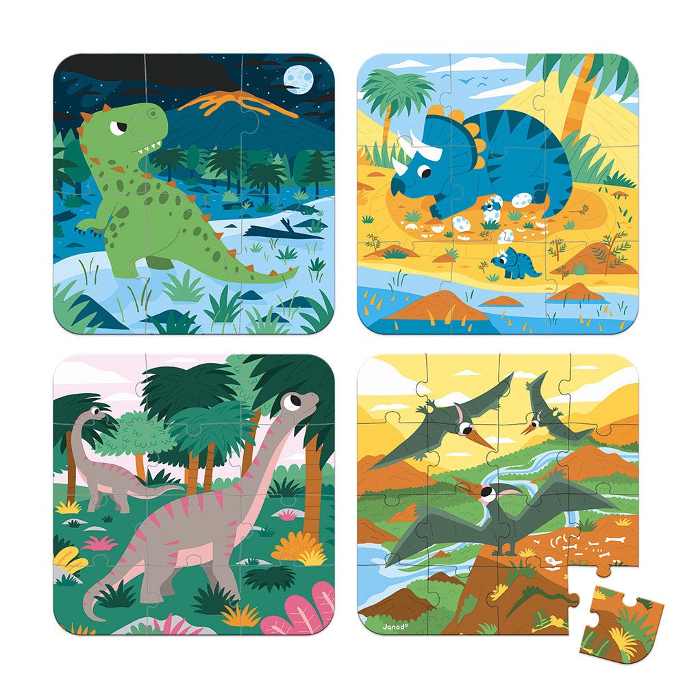 Janod 4 In 1 Progressive Puzzles - Dinosaurs - The Mini Branch