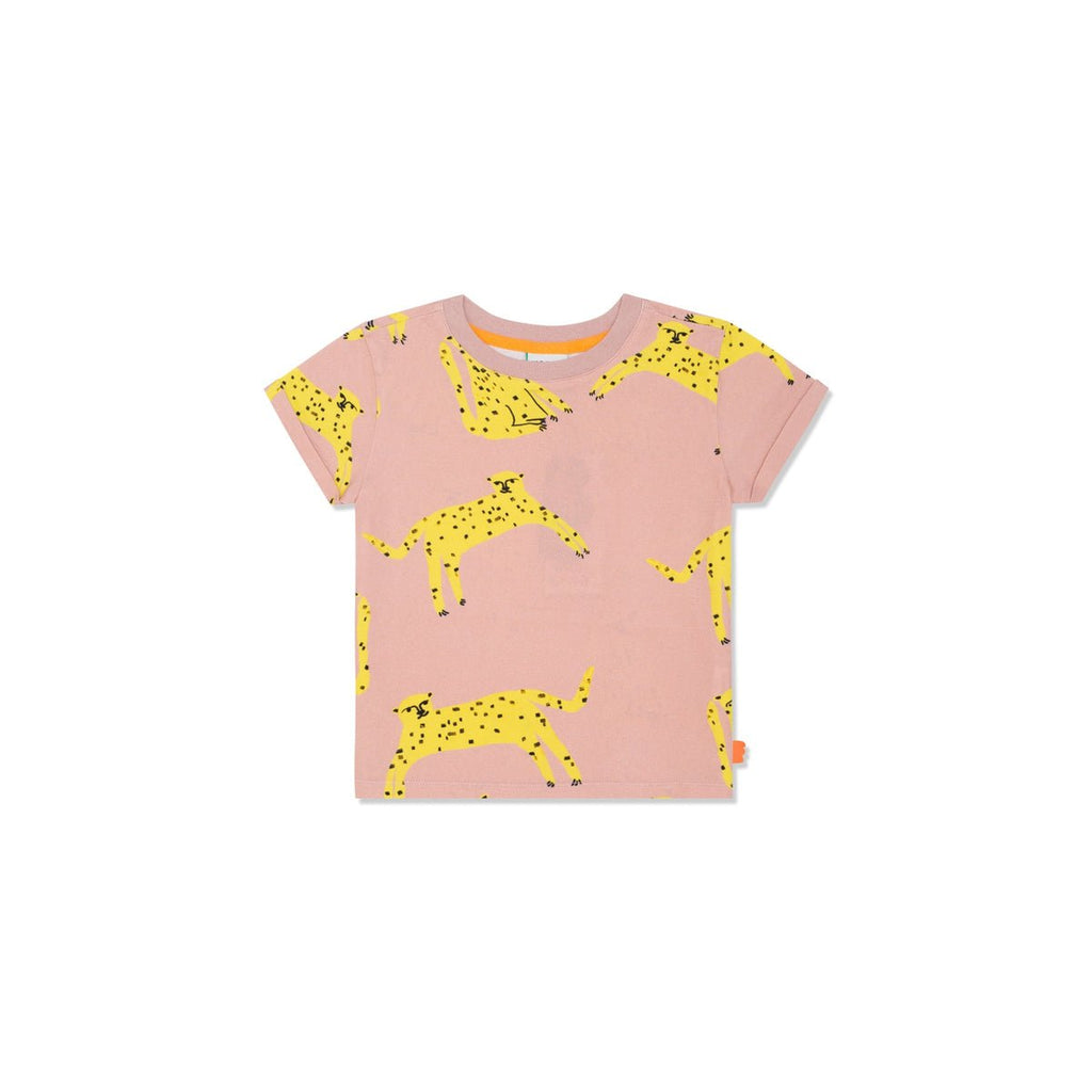 Mon Coeur Cheetah Kid T-Shirt - Misty Rose/Cyber Yellow - The Mini Branch