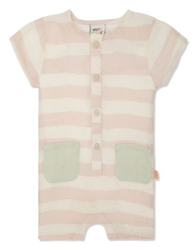 Mon Coeur Striped Baby Linen Romper - Natural/Misty Rose - The Mini Branch