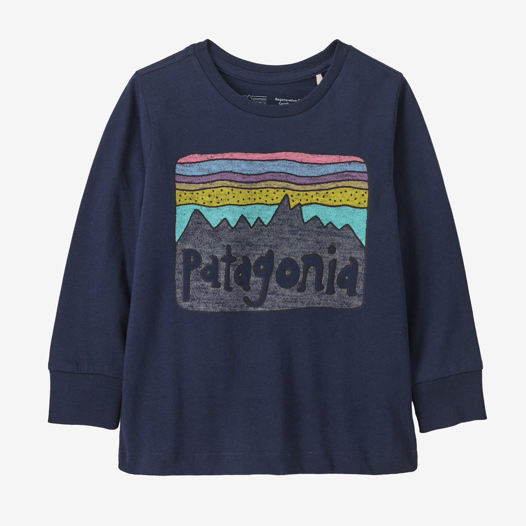 Patagonia Baby L/S Regenerative Organic Certified Cotton Fitz Roy Skies T-Shirt - New Navy - The Mini Branch
