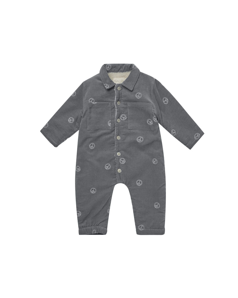 Rylee + Cru Cord Baby Jumpsuit - Peace Embroidery - Slate - The Mini Branch