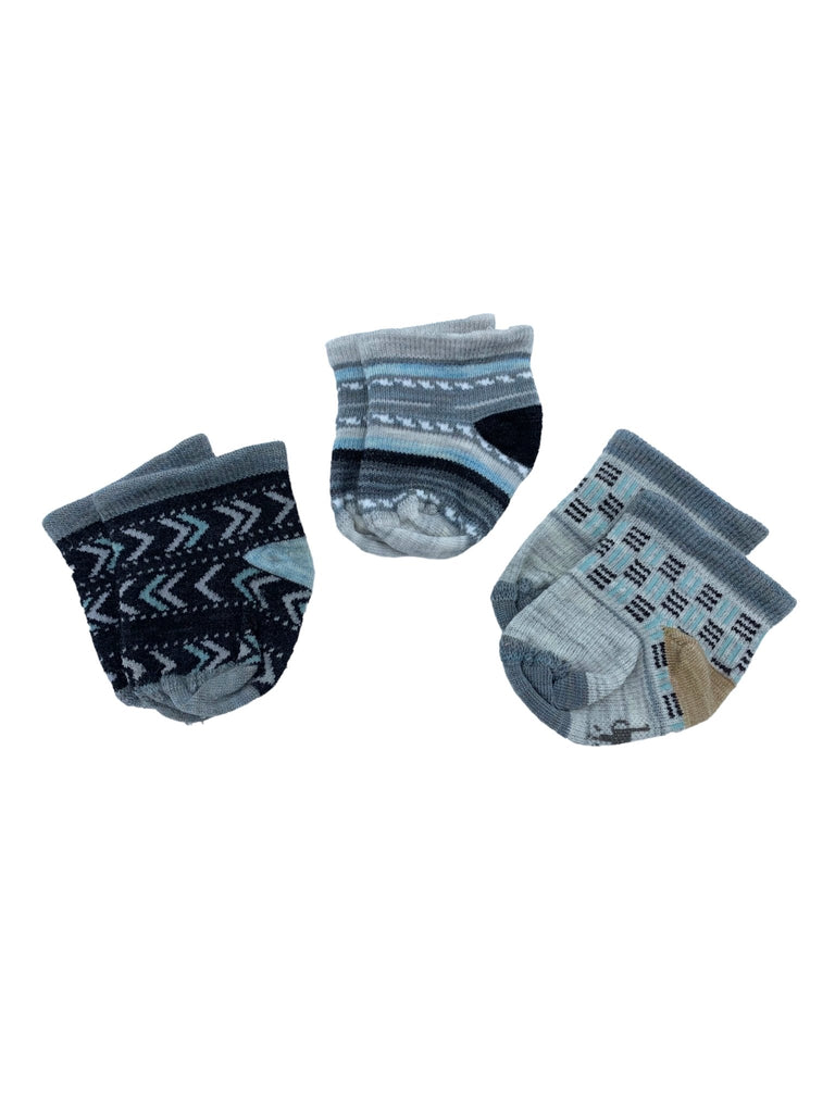Smartwool Cozy Baby Booties (0-6 months) - Blue/Grey/Black Pattern - The Mini Branch