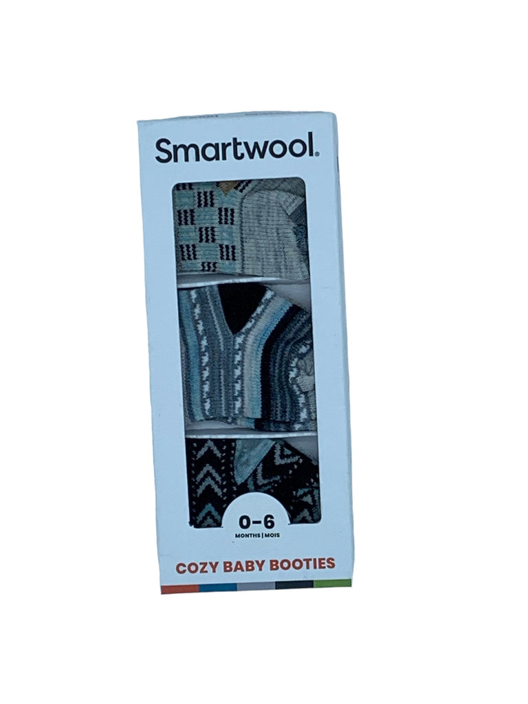 Smartwool Cozy Baby Booties (0-6 months) - Blue/Grey/Black Pattern - The Mini Branch