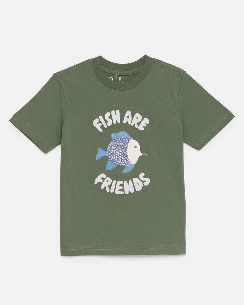 Tentree Fish Friends T-Shirt - Dark Sage/Cloud White - The Mini Branch