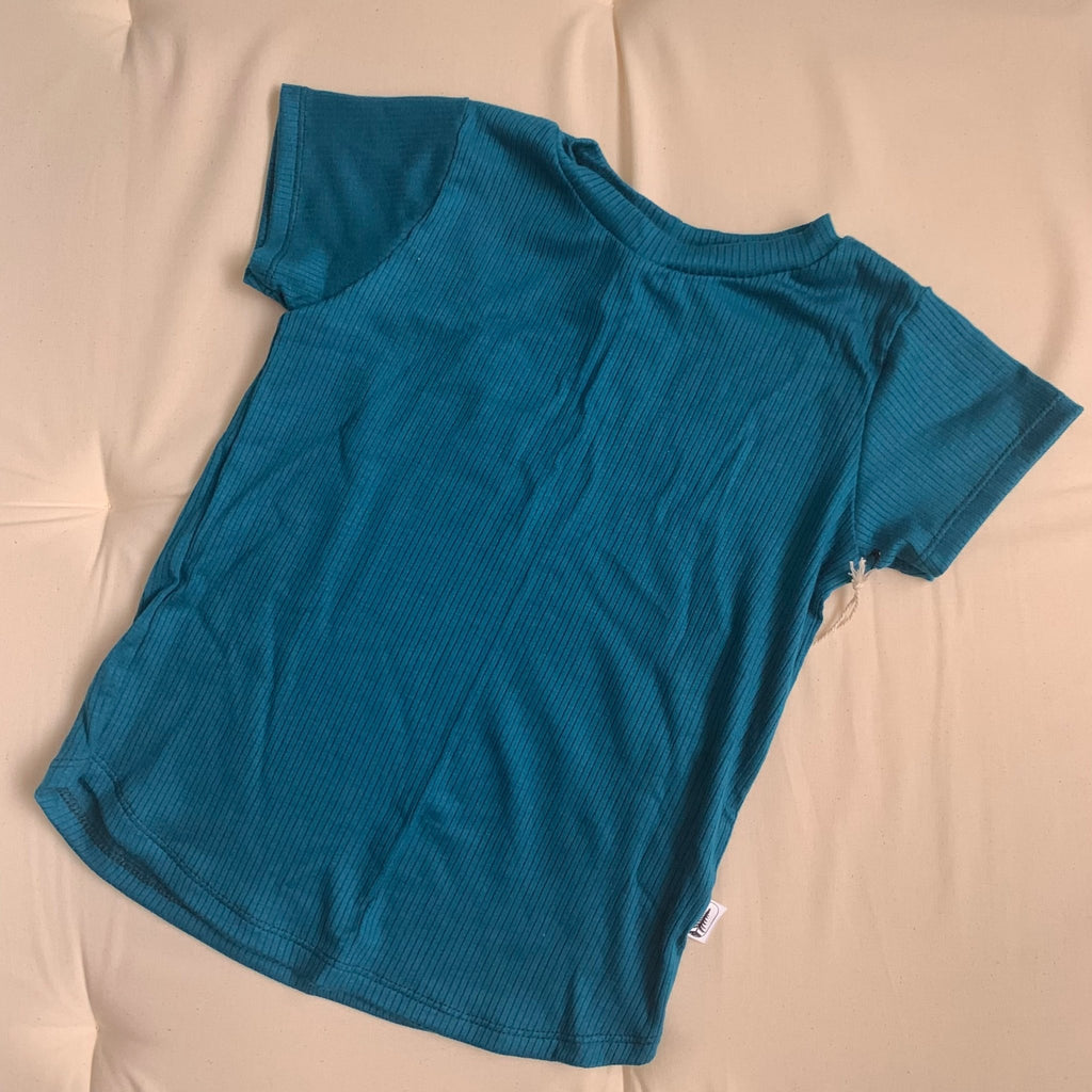 The Little Wanderer Ribbed Scoop Tee - Blue - The Mini Branch