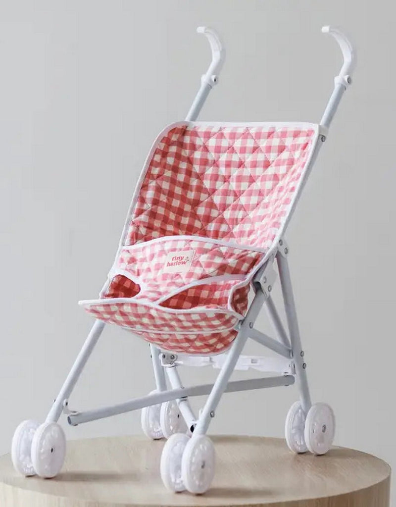 Tiny Harlow - Doll Stroller - Pink Gingham - The Mini Branch